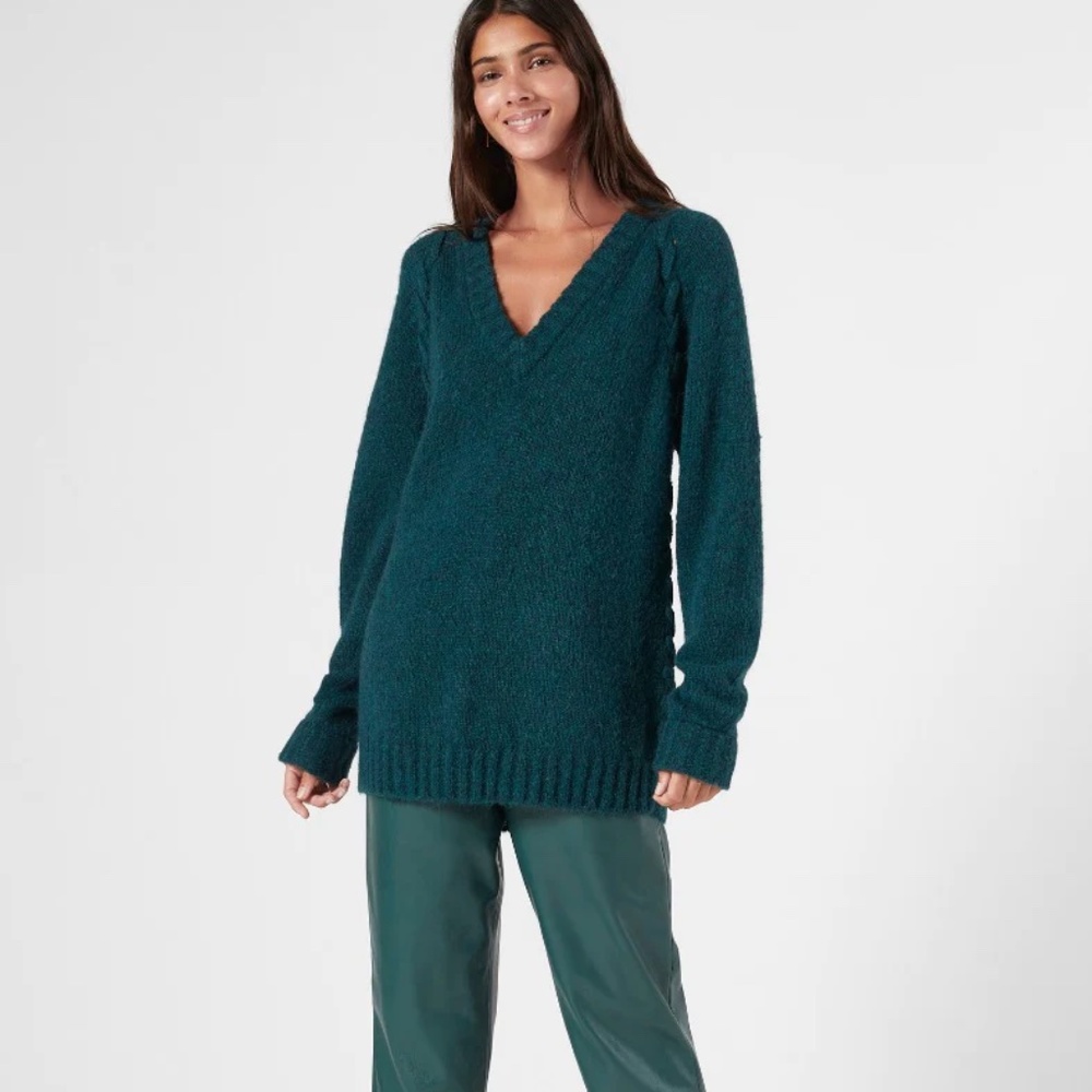 Joie SESMAS V-NECK SWEATERS in Forest Green Size Small Oversized NWOT